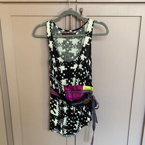 Black and White Tank Top with Colorful Belt